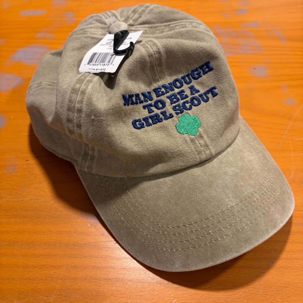NEW Girl Scouts Man Enough To Be A Girl Scout Khaki Tan Cotton Baseball Dad Hat